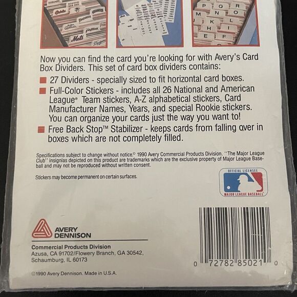 New Sealed Vintage AVERY Baseball Card Box Dividers Deadstock MLB Retro Collect - Picture 6 of 6